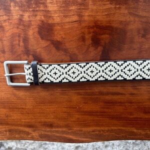 Lucky Brand Brown Leather Belt w/ Aztec Embroidered Design